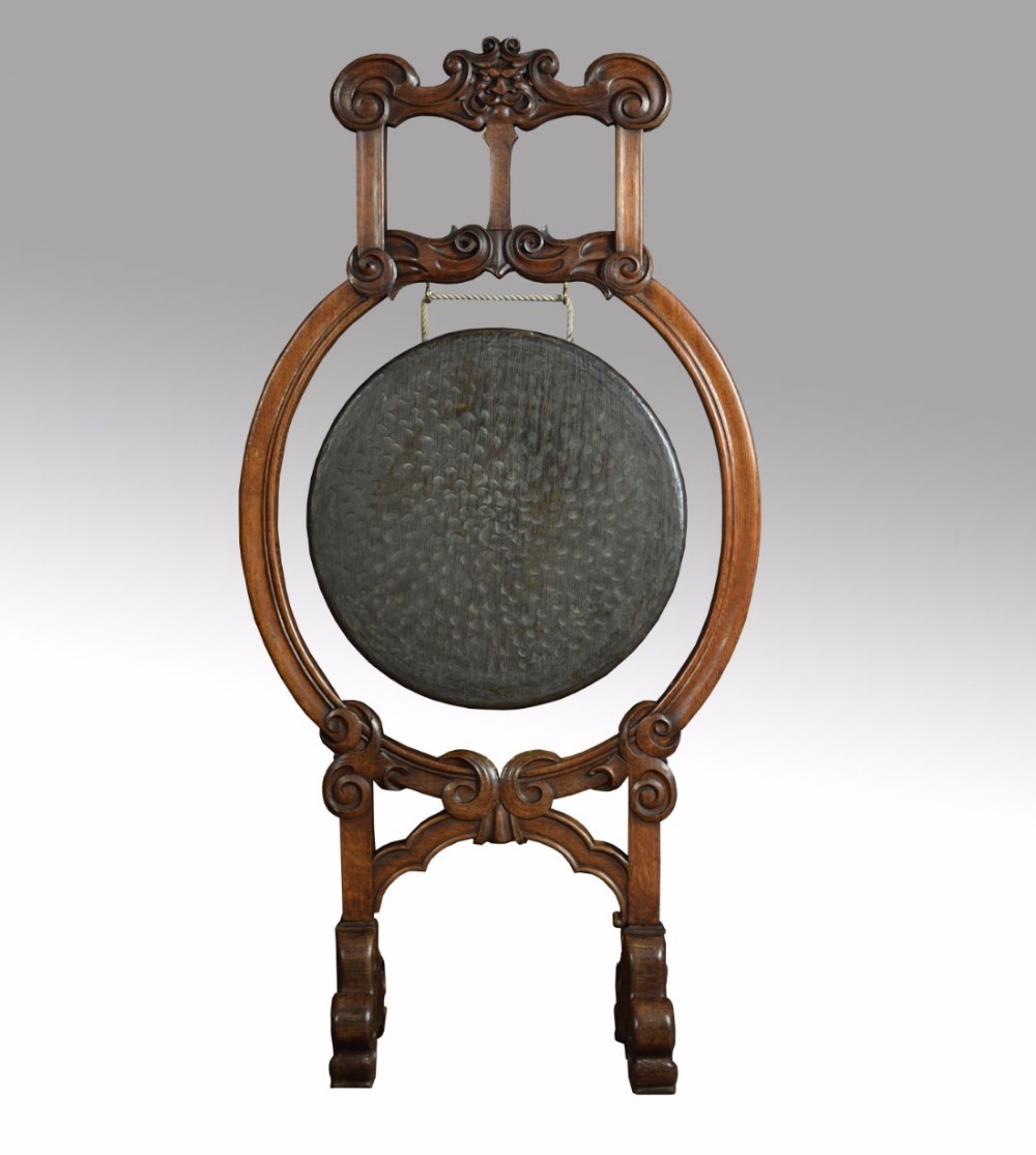Substantial oak country house floor standing dinner gong
