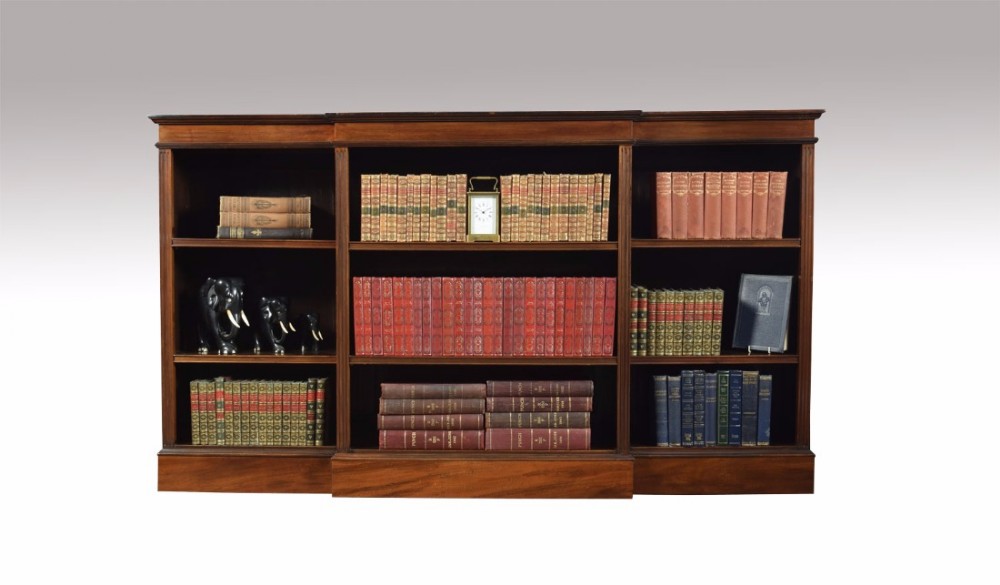 Large mahogany open bookcases