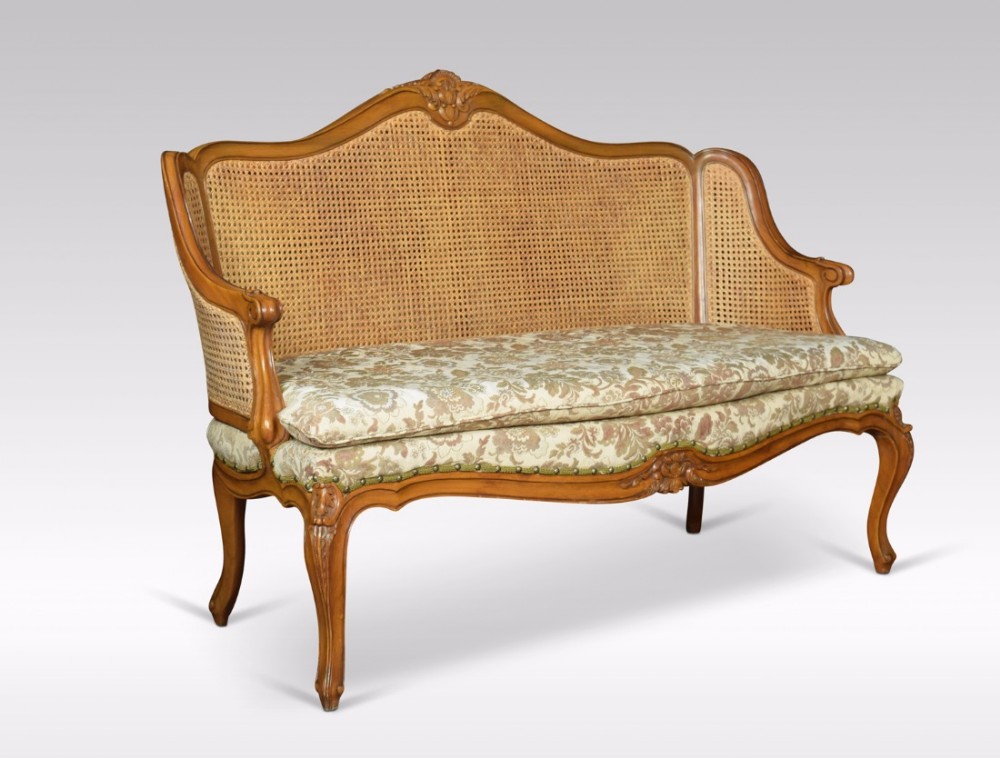 Louis XV style double caned bergere settee