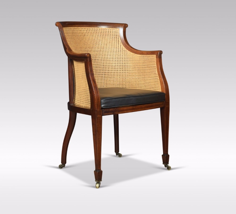 Mahogany inlaid bergere armchair