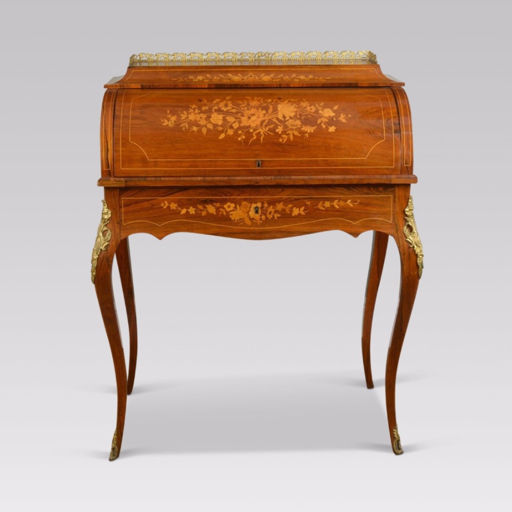 French rosewood and marquetry bureau de dame