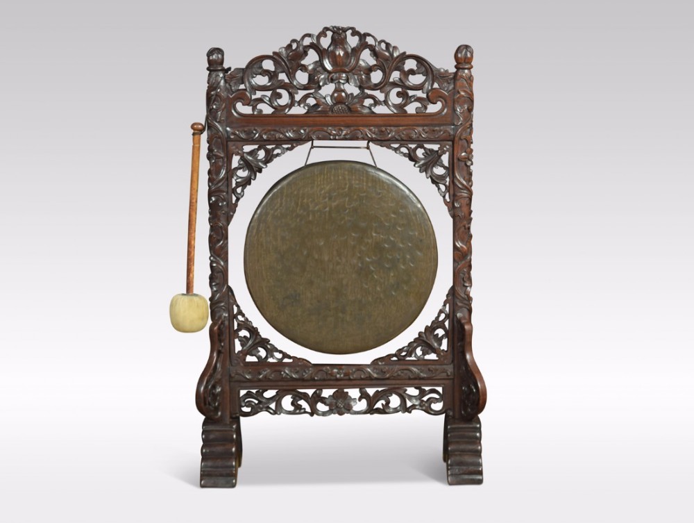 Chinese gong on carved rosewood stand