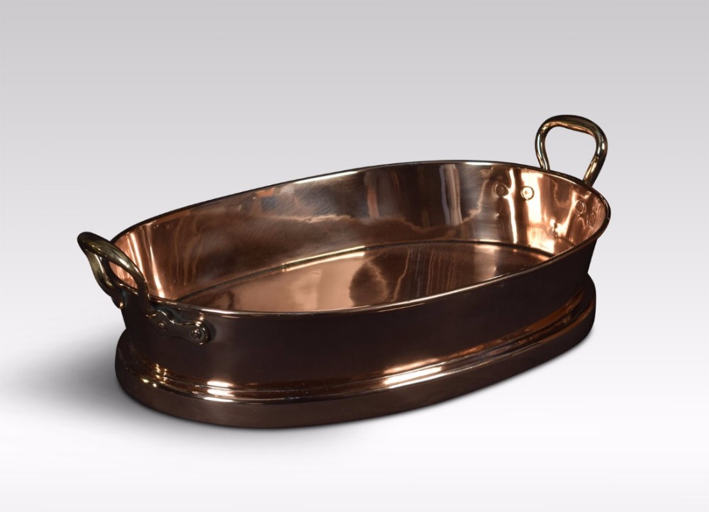 Large heavy copper oval baking dish, saute pan or paella dish
