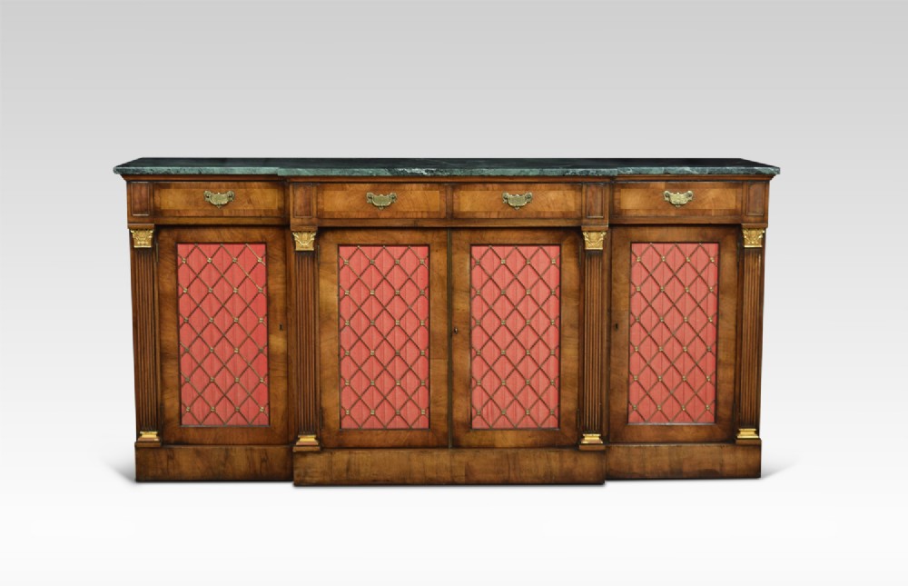 Regency style walnut breakfront sideboard