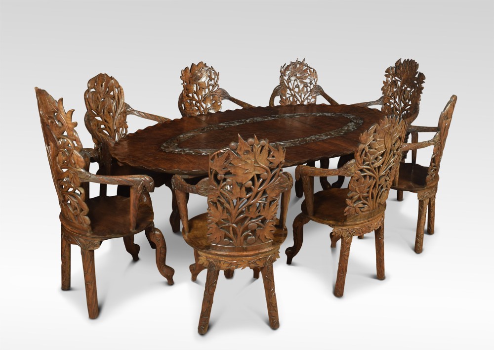 Anglo-Indian carved walnut dining suite