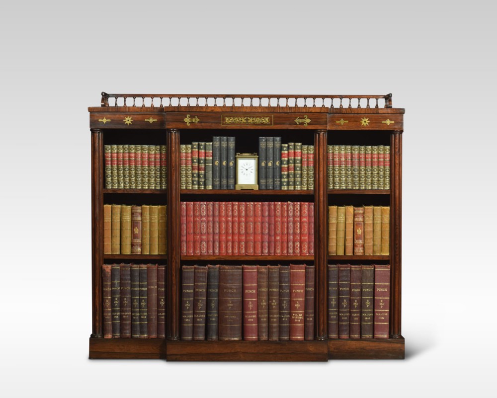 Regency dwarf rosewood brass inlaid open bookcase