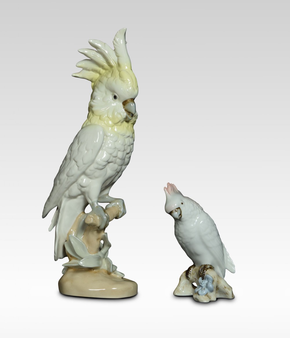 Two Royal Dux porcelain models of cockatoo’s