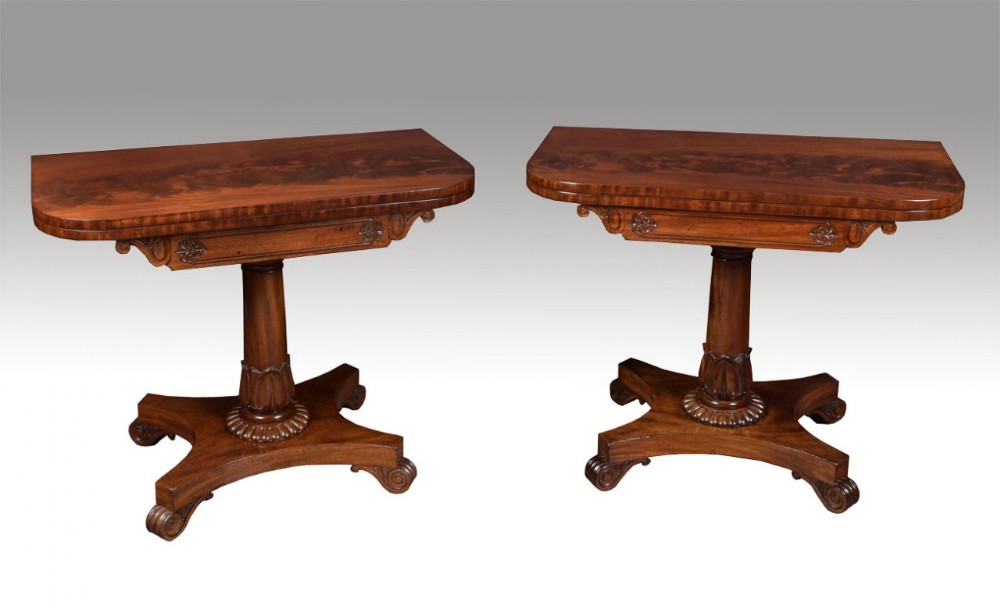 Pair of William IV Mahogany card tables