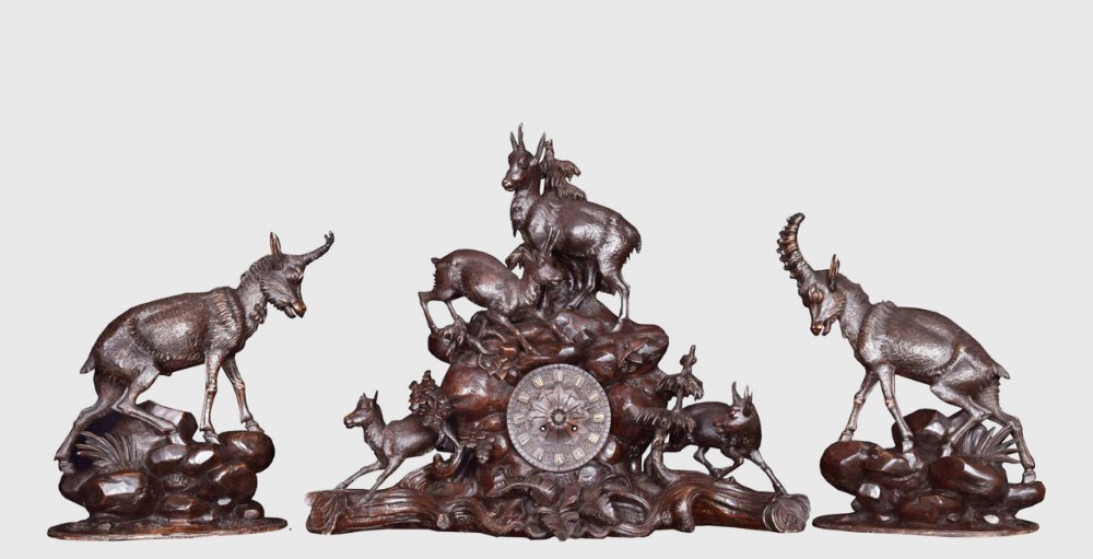 Rare 19th Century Black Forest Mantel Clock set