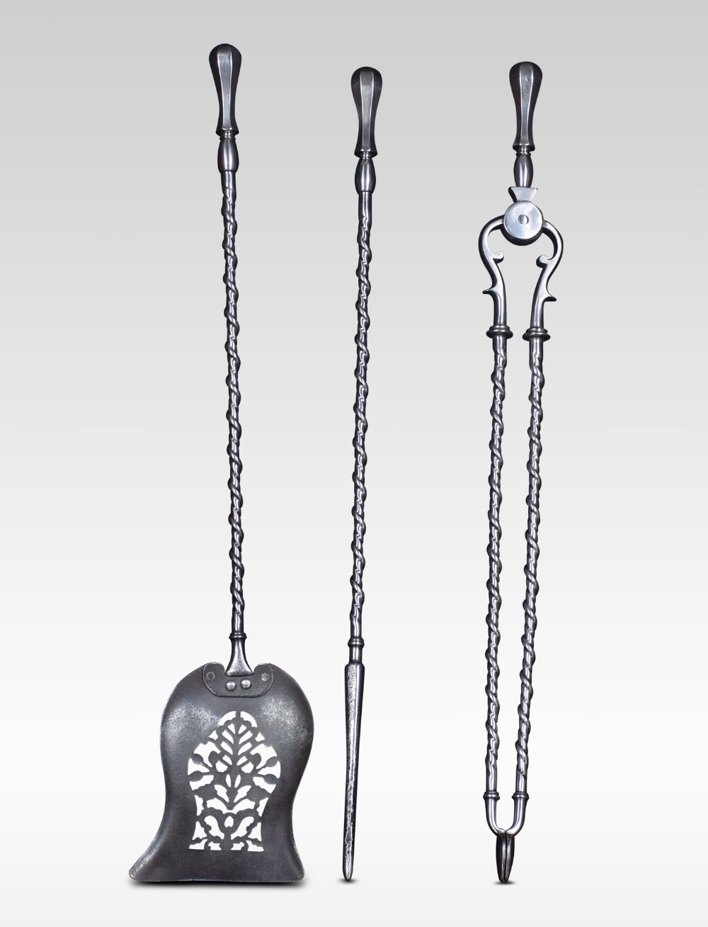 Polished steel Triple companion fire tool set