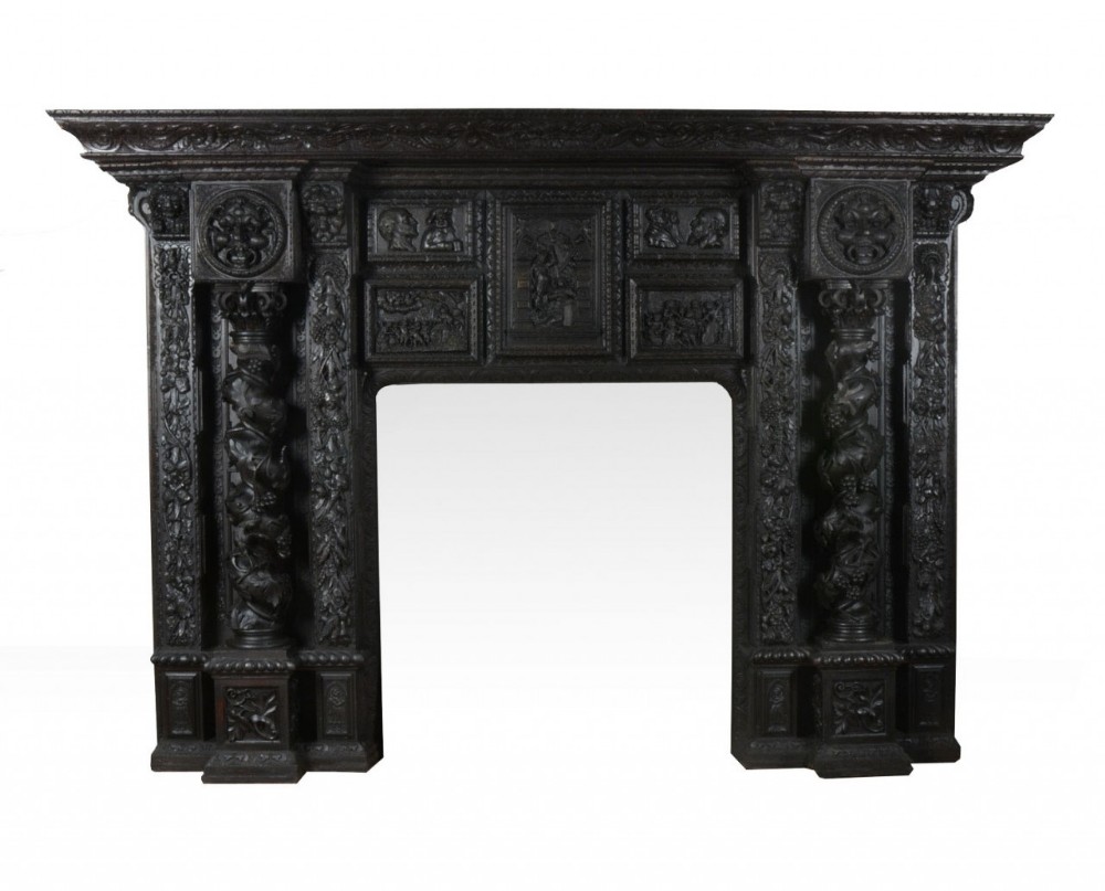 Monumental carved oak fireplace