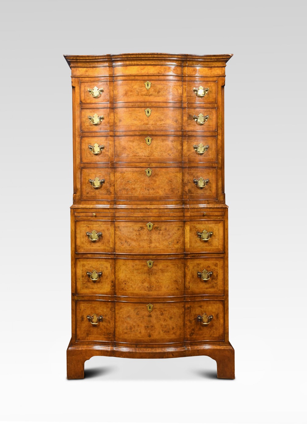 Georgian style figured walnut chest on chest