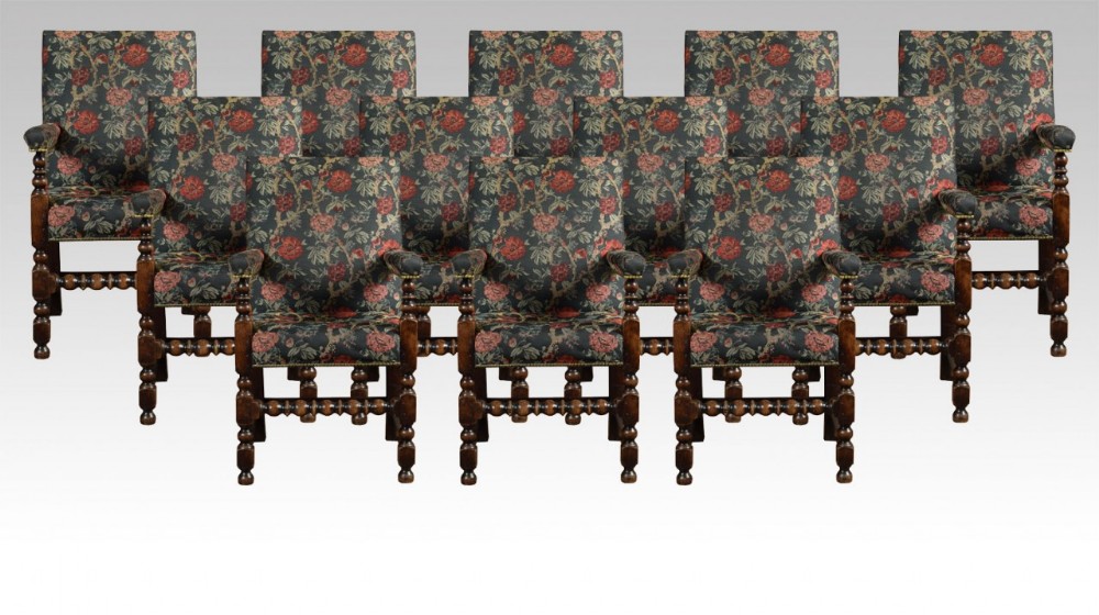 Set of twelve Jacobean oak dining chairs