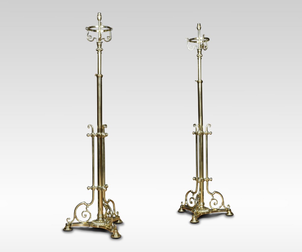 Pair of brass telescopic standard lamps
