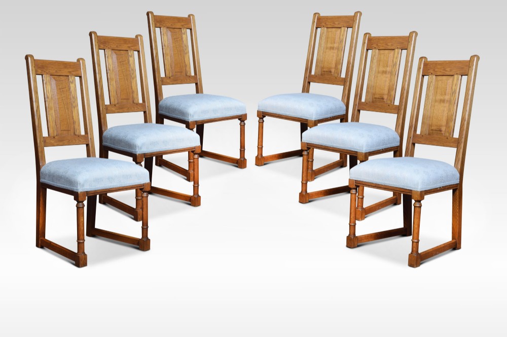 Set of six oak high back dining chairs