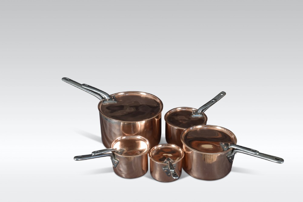 Graduated Set of five Victorian Copper Pans View V