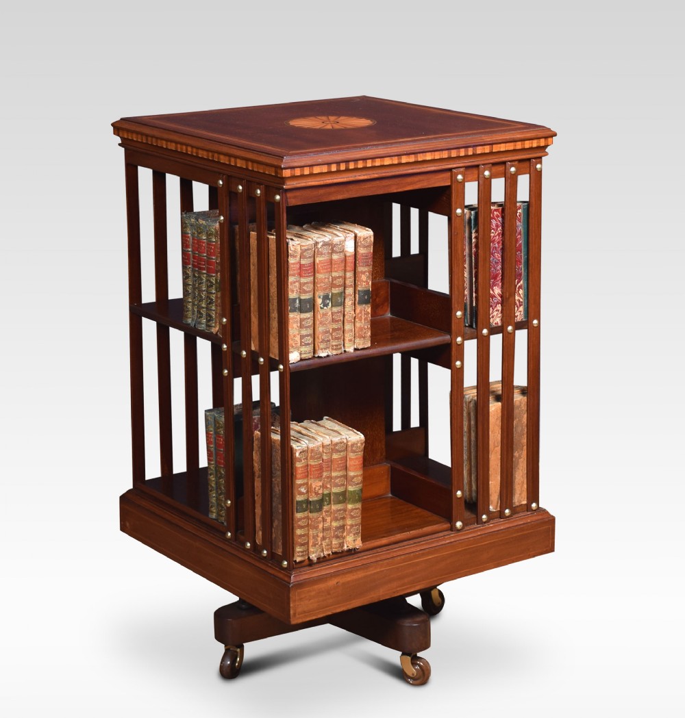 Mahogany inlaid revolving bookcase