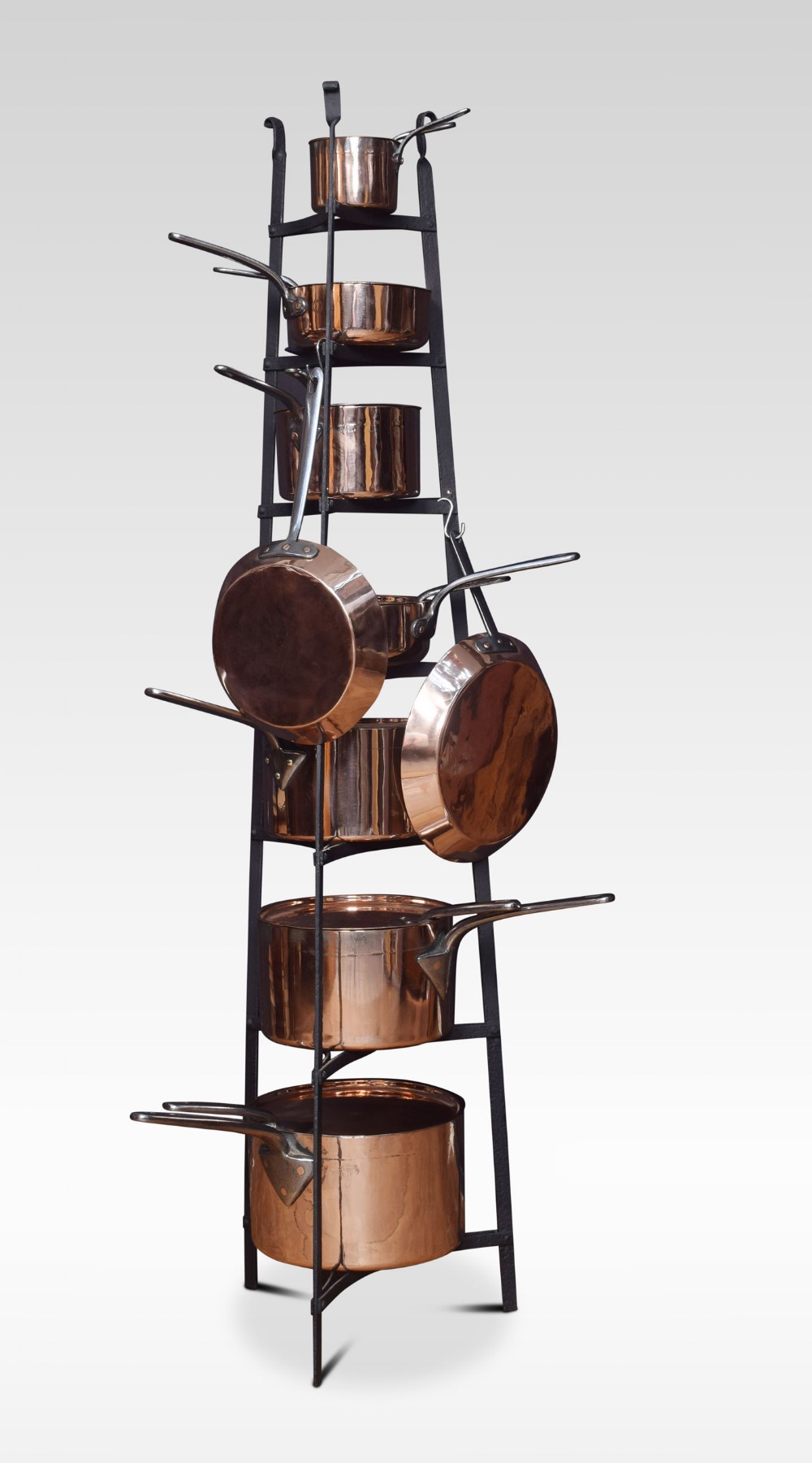 Set of nine Victorian Copper Pans