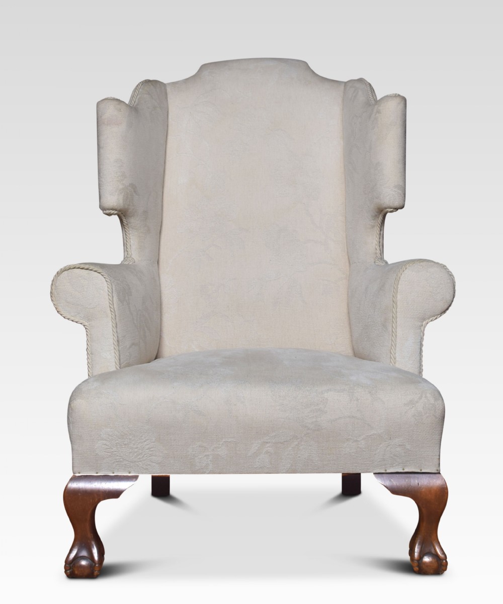 Large upholstered wingback armchair