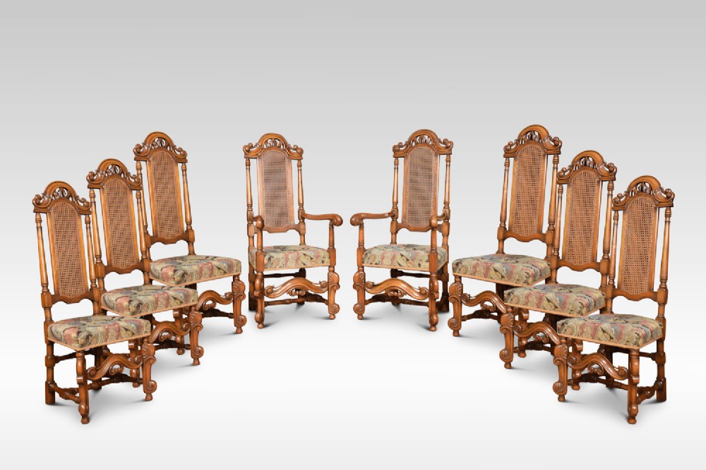 Set of eight Carolean style high back chairs