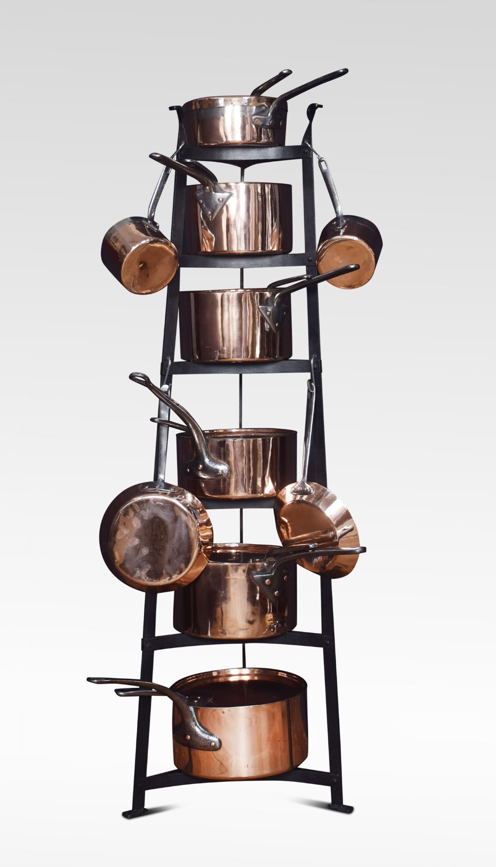 Set of ten matched Victorian Copper Pans