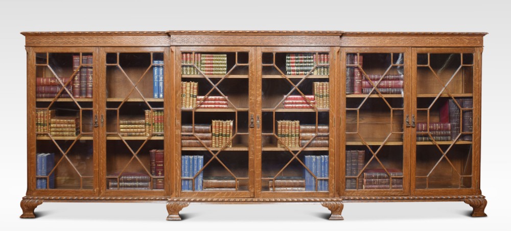 Oak dwarf breakfront bookcase