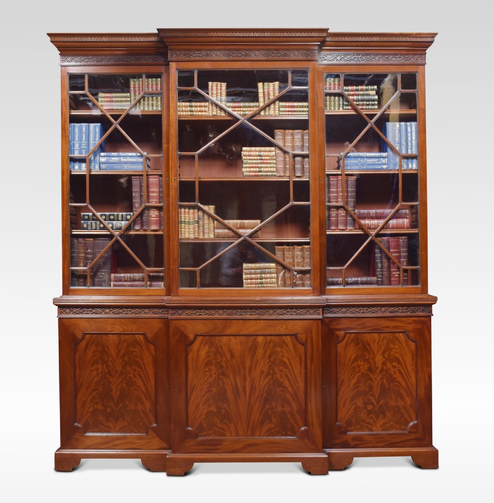 Mahogany three door breakfront library bookcase
