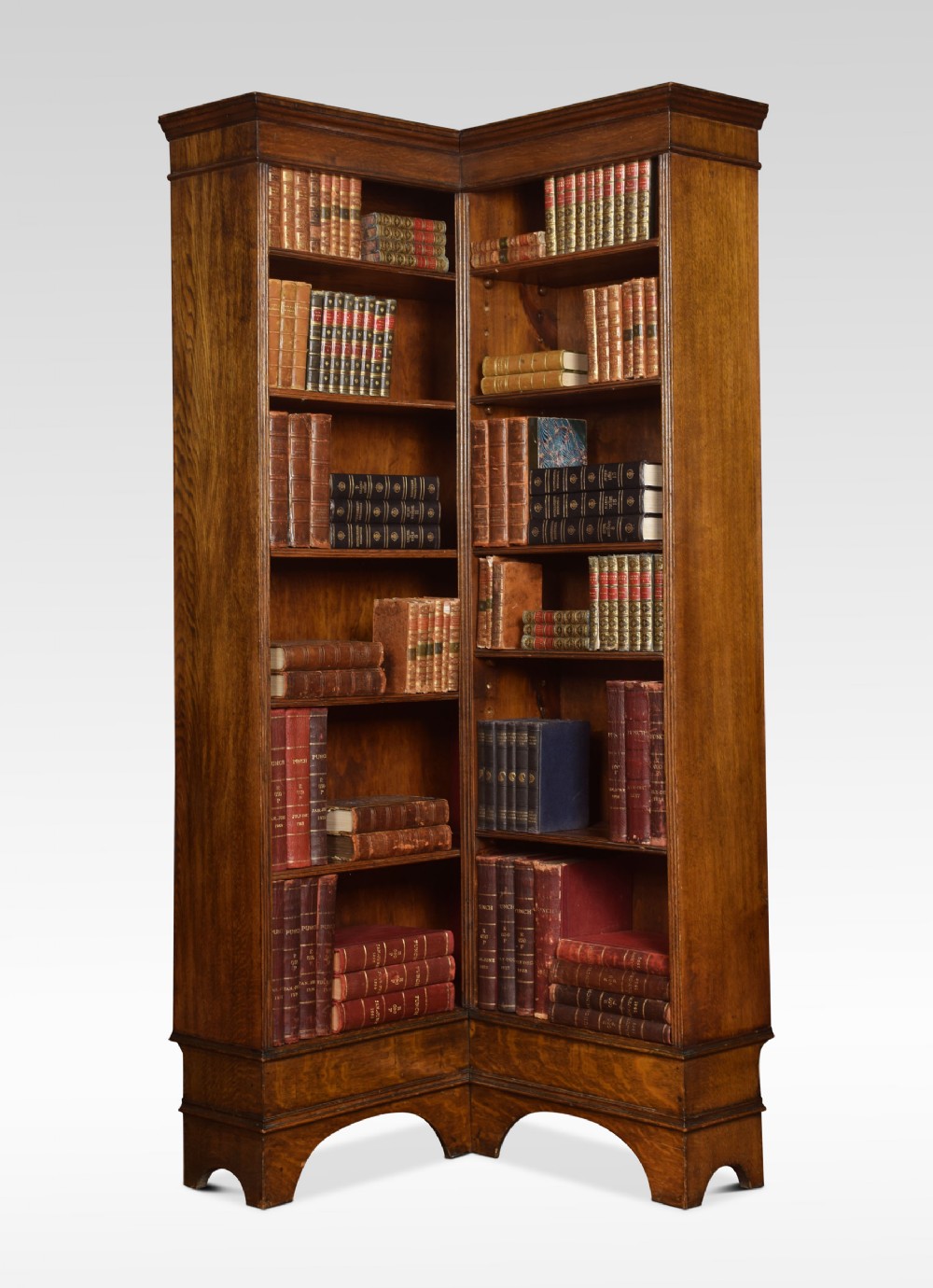 Oak corner open bookcase