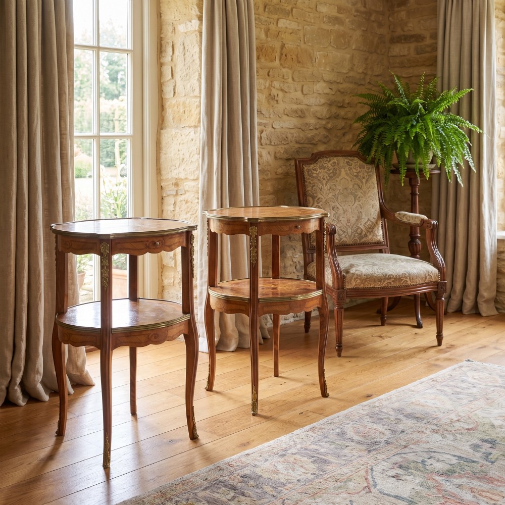 Pair Of French Louis XV Style Marquetry Side Tables View II
