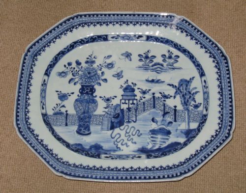 Large Antique Chinese Blue & White Porcelain Platter Circa 1800