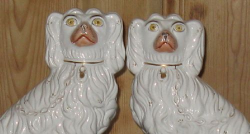 fig 1. WELL-MODELLED PAIR OF ANTIQUE STAFFORDSHIRE DOGS Circa 1860