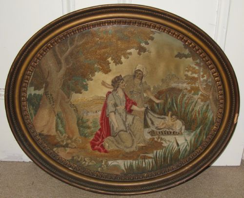 Georgian Oval Silk & Wool Gilt-framed Needlework Circa 1830