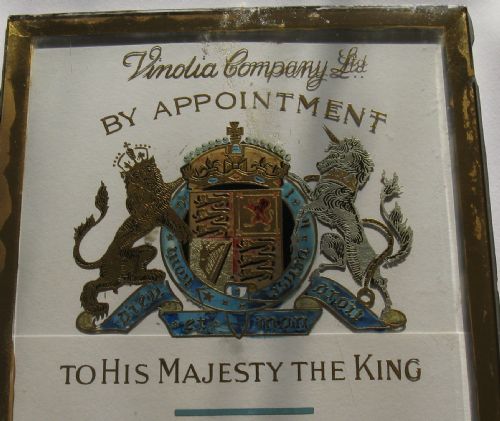 fig 1. ROYAL VINOLIA SOAP GLASS ADVERTISING PANEL circa 1910
