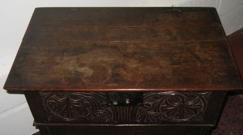fig 1. 18th Century Oak Bible Box on later stand
