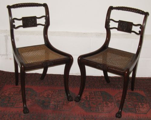 Fine Pair of Regency Mahogany Side Chairs on Paw Feet Circa 1820