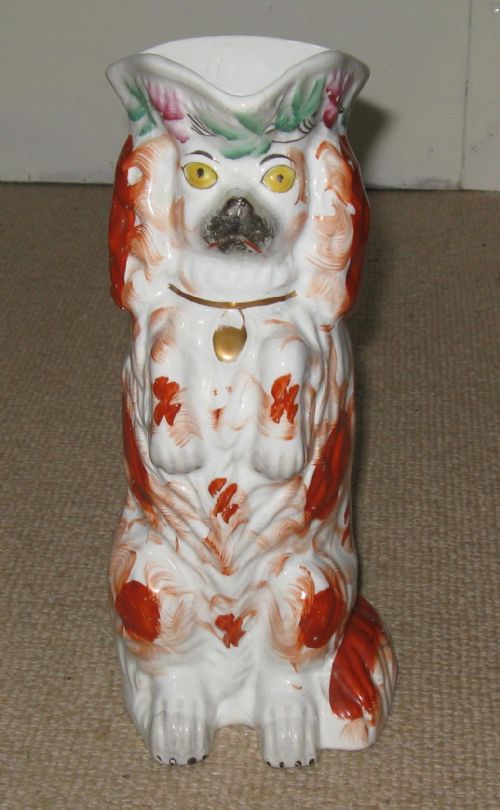 Unusual Antique Staffordshire Red & White Spaniel Jug Circa 1860
