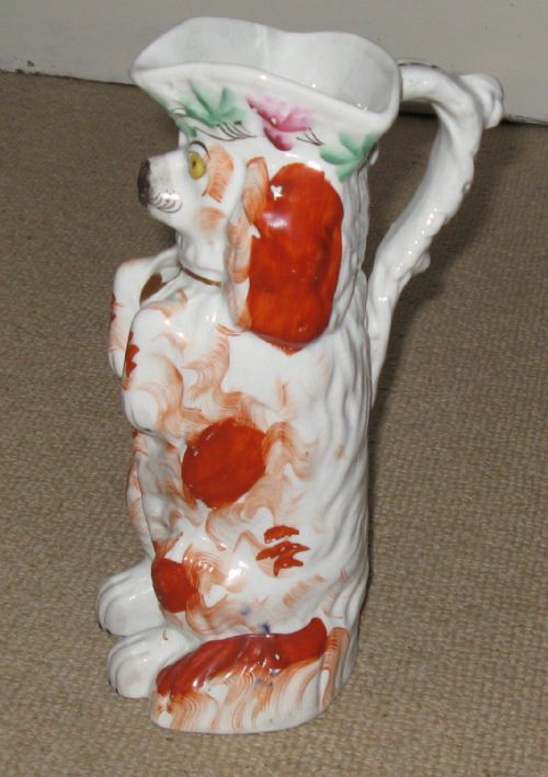 fig 1. Unusual Antique Staffordshire Red & White Spaniel Jug circa 1860