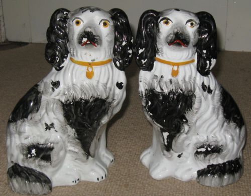 Pair of Antique Staffordshire Black and White Dogs Circa 1860