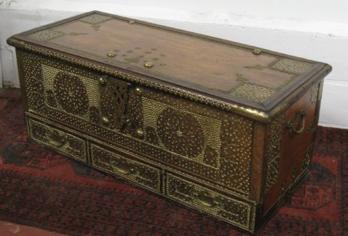 Late 19th Century Indian Hardwood & Brass Studded Zanzibar Chest