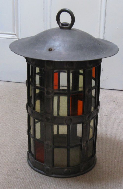 Arts & Crafts Style Stained Glass Hall Lantern Circa 1910