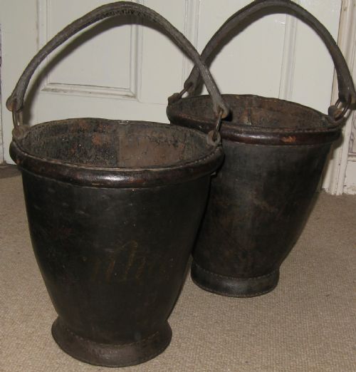 Pair of 19th Century Leather Fire Buckets 'Parnham' Dorset