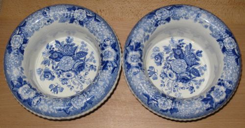 fig 1. Rare Pair of Spode's Imperial Blue & White Transfer Printed Butter Pans Circa 1820