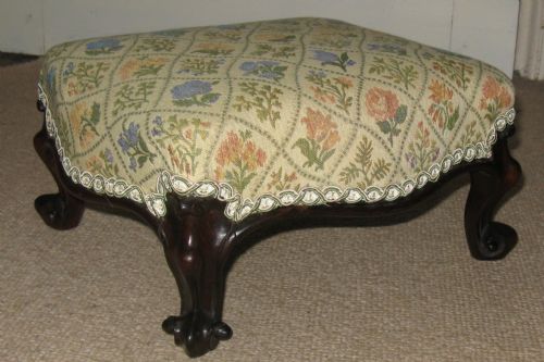 Victorian Rosewood Cabriole Leg Footstool Circa 1860
