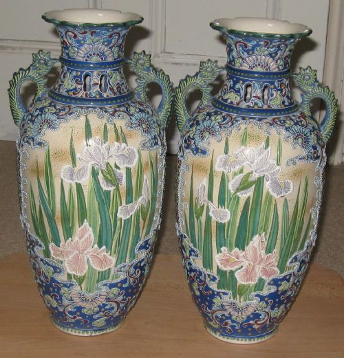 Large Pair of 19th Century Japanese Slip-trailed Vases Circa 1900