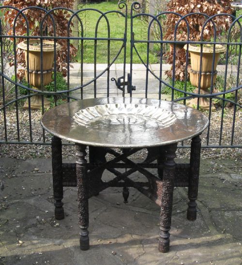 Impressive Large Country House Coffee Table Benares Scalloped Tray on Carved Hardwood Stand Circa 1890