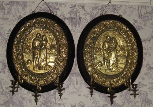 fig 1. TWO DESIGN REGISTERED VICTORIAN THREE BRANCH BRASS WALL LIGHTS 1881