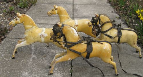 Rare Set of 4 English 19th Century Carved Wood Carriage Horses