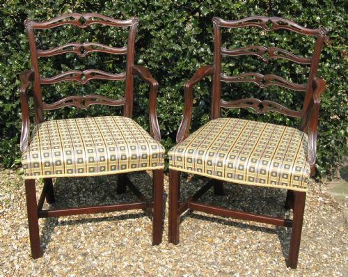 Pair of Mahogany Pierced Ladder Back Carver Chairs Circa 1900