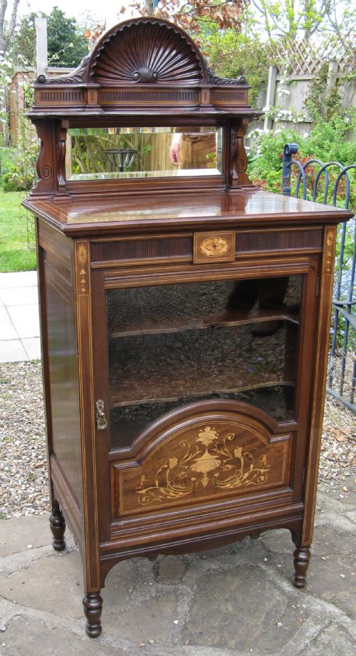 Fine Edwardian Inlaid Mahogany Music Cabinet with Shell Upstand C1900