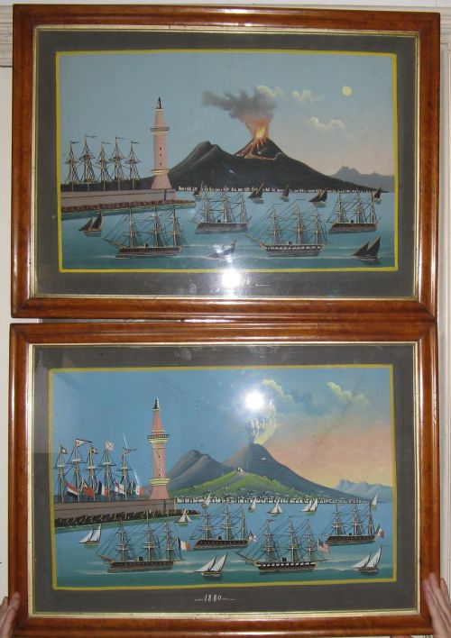 Pair of 19th Century Vesuvius Bay of Naples Paintings